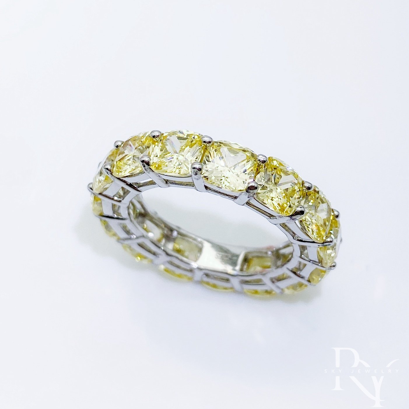 Size US7.5 - Canary Yellow Simulated Diamonds Brilliant Band S925 Ring SDR012