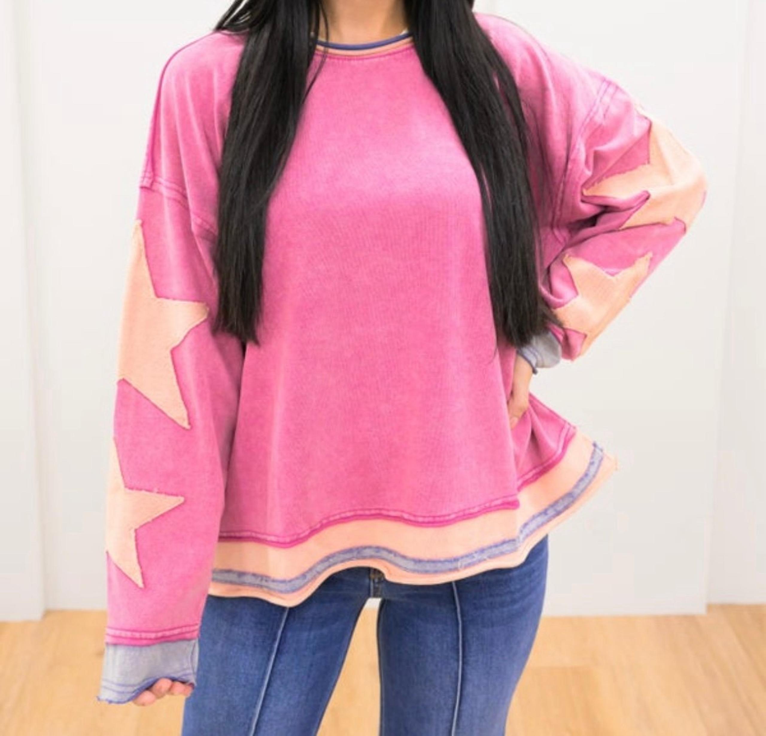 Easel Colorblock Sweatshirt with Star Patches