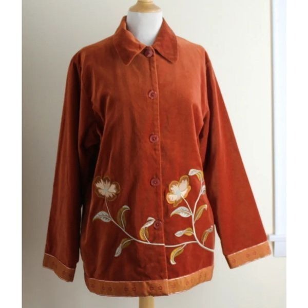 Jessica Holbrook M Art-to-Wear Velveteen Copper Floral Jacket Boho Lagenlook