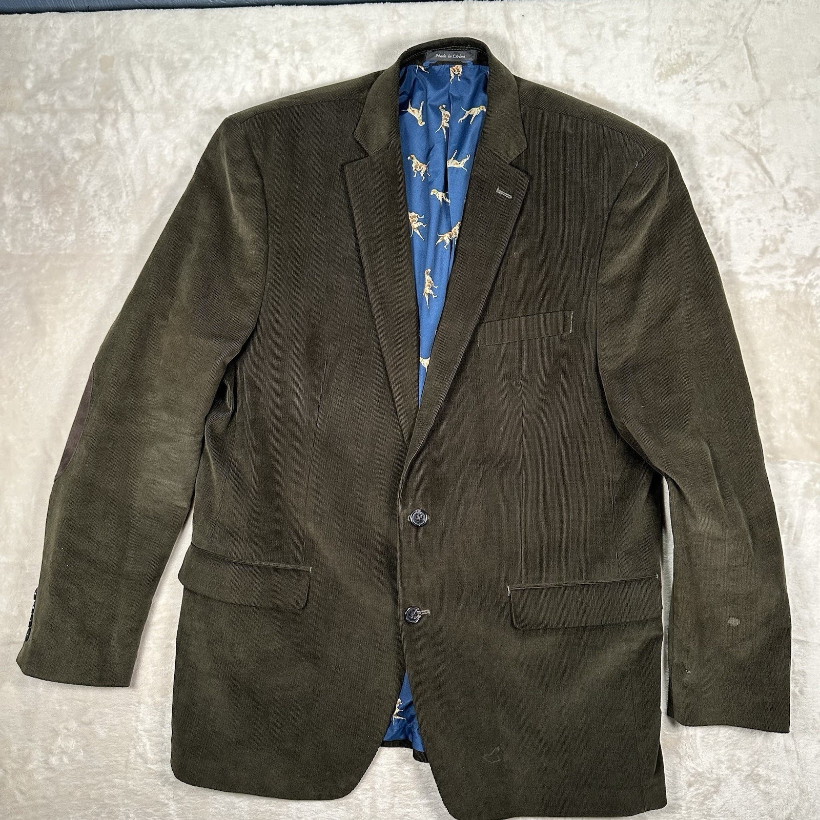 Lauren Ralph Lauren Sport Coat 44L Green Corduroy Elbow Patches Dog Liner Blazer