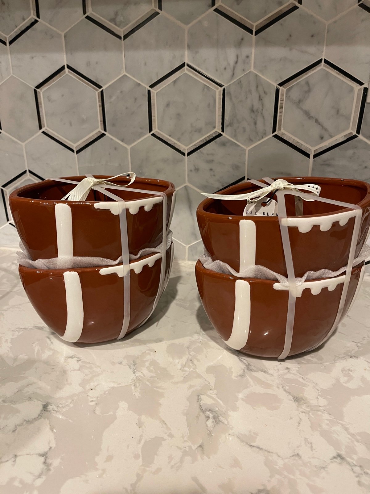 Rae Dunn OFFENSE DEFENSE football 4 pack Bowls
