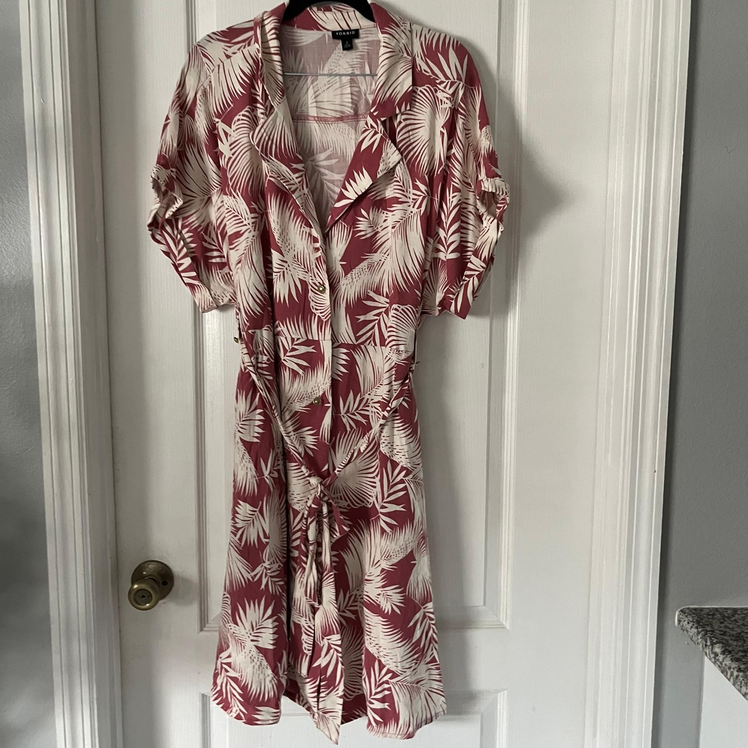Torrid Red and white tropical button Down Dress