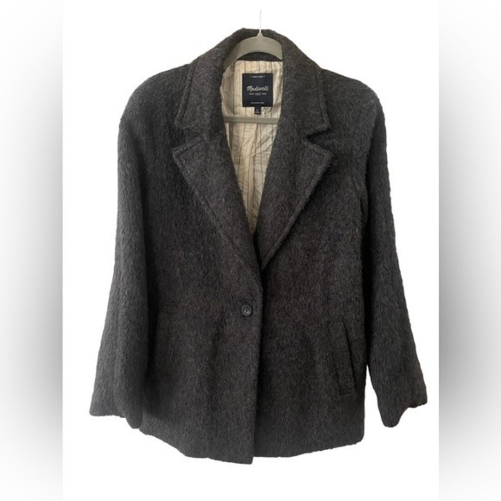 Madewell Brushweave Cocoon Grey Wool Blend Furry Trench Blazer Jacket Coat 12