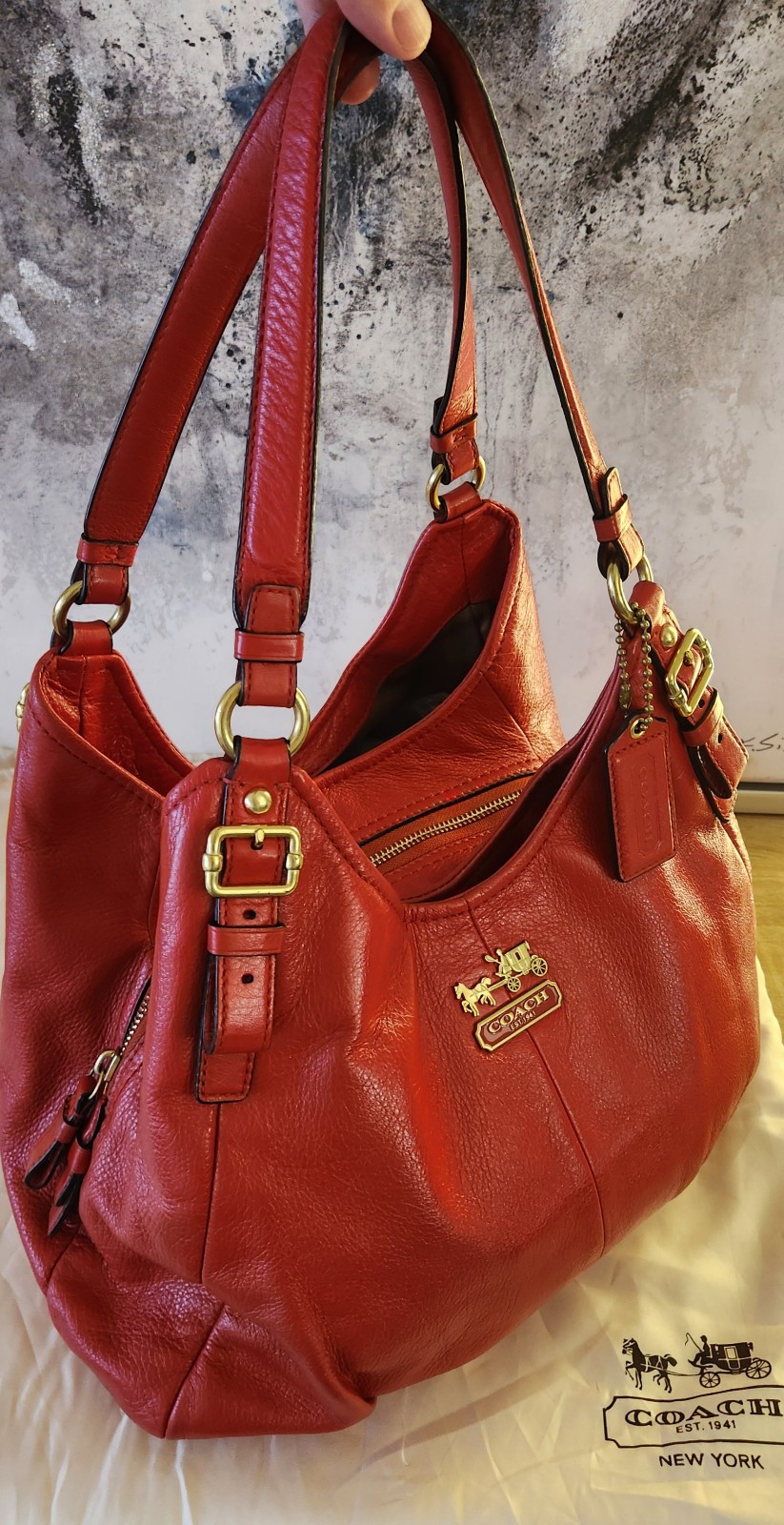COACH Rare Vintage Red Leather Madison Shoulder Bag (w/ Dust Cover) (#16503)