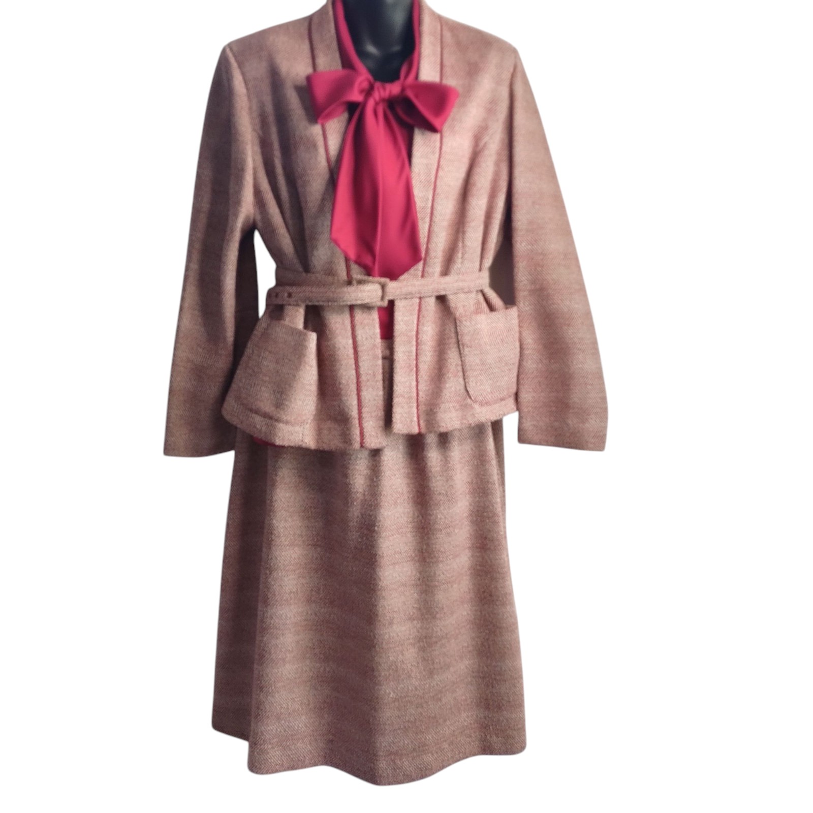 Lady Hardin Vintage Women's Blazer Dress Pink Red W/Belt Size 16.5