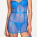 FREDERICK’S OF HOLLYWOOD LINGERIE Blue Mesh Chemise Body Suit & Garter Leg Ring