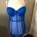 FREDERICK’S OF HOLLYWOOD LINGERIE Blue Mesh Chemise Body Suit & Garter Leg Ring