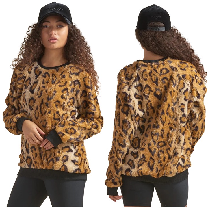 NWT SpiritHoods Cheetah Ultra Soft Faux Fur Sweater oversized S small relaxed