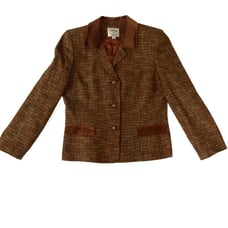 Le Suit Orange Womens Blazer 4 Button Notched Lapel Contrast Collar Size 12
