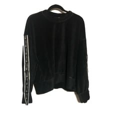 Champion Velour Logo Tape Cropped Sweatshirt Women's XL Black White Crewneck