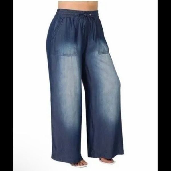 Drawstring denim pants wide legged zenana size L