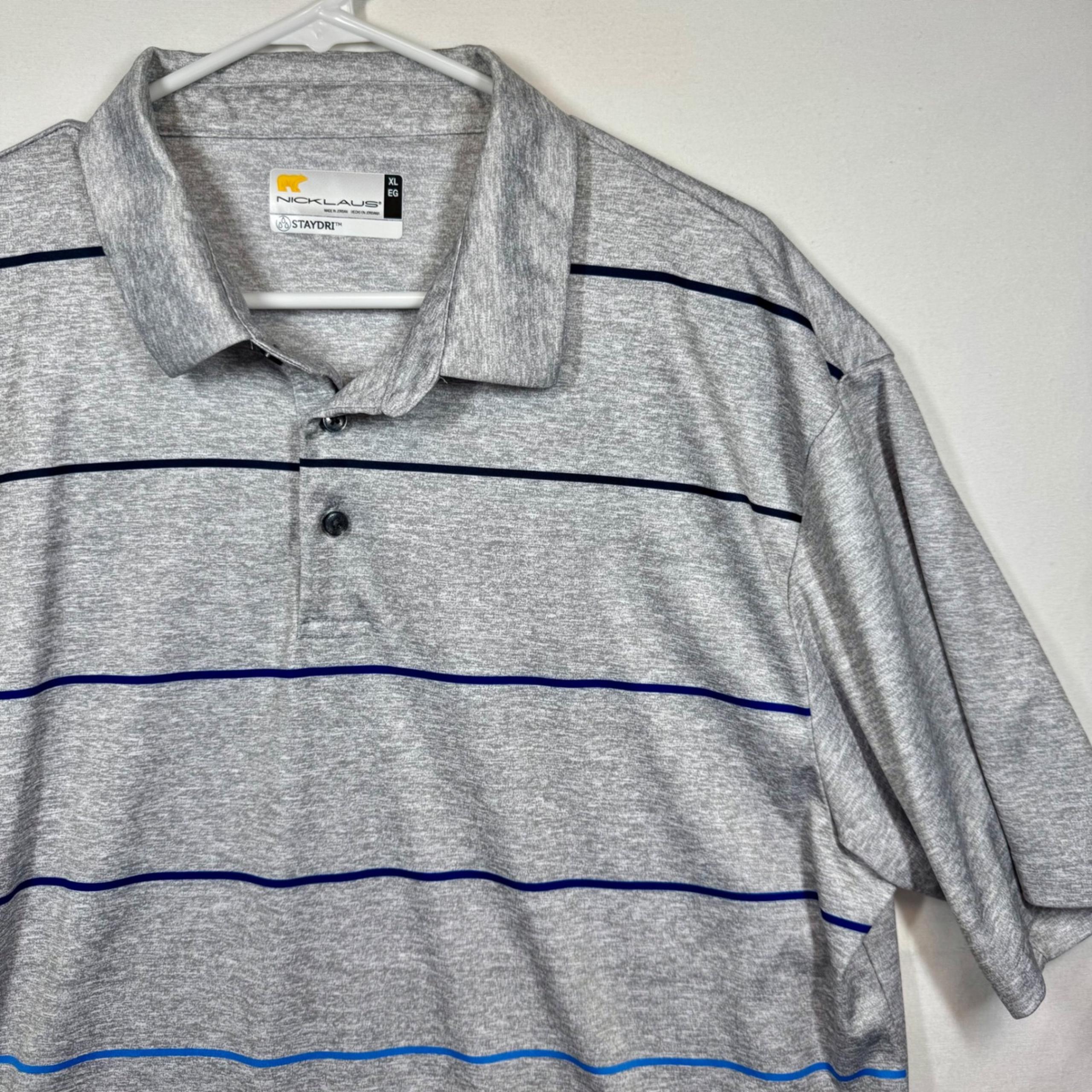 Nicklaus Golf Polo Shirt StayDRI Striped Gray Athletic Casual Sz XL