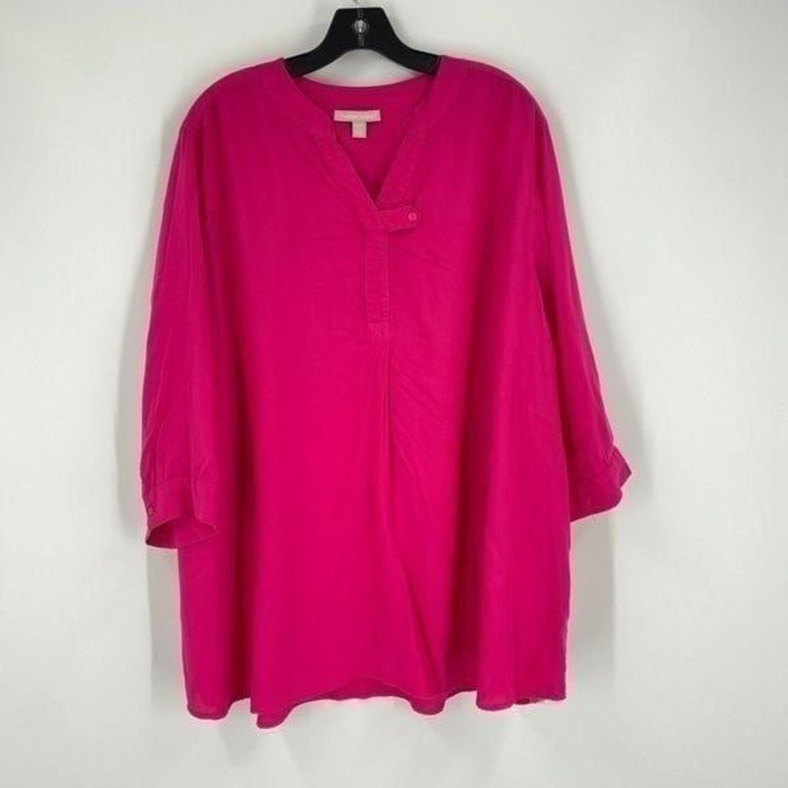 Woman Within Women’s V Neck Long Sleeve Bright Pink Tunic size 2X