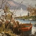 Signed Original Oil Painting Italian Lakeside House Boat Landscape 27” x 23”