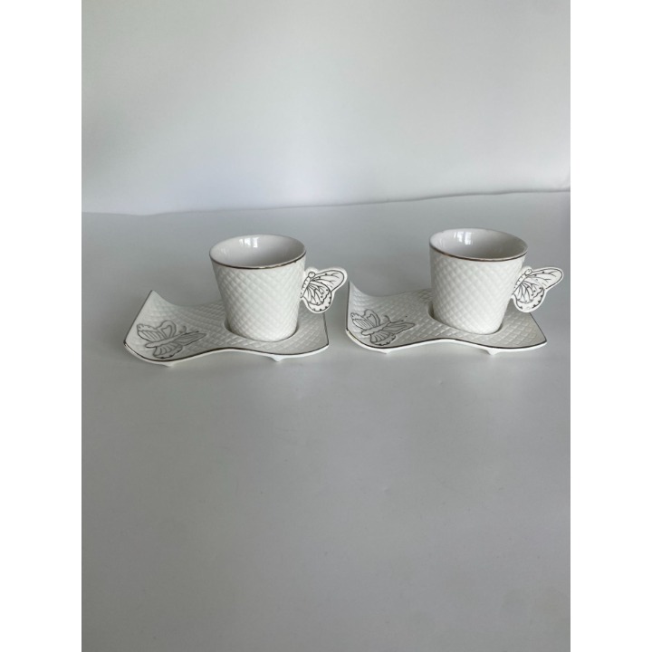 Vintage butterfly tea set for 2 with tea cup holders and crumpet plate Interlife