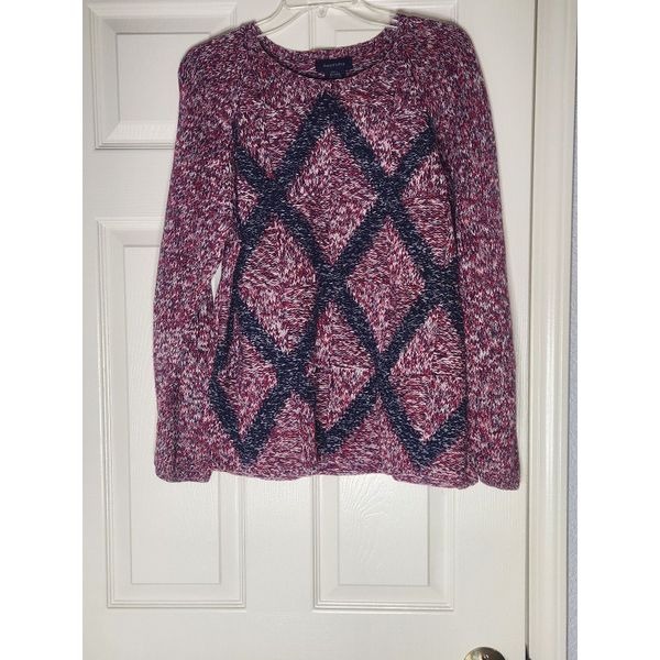 Eagle's Eye L Ramie Blend Geomet Knitted Lngslv CrewNeck Mlticlrd Women Sweater