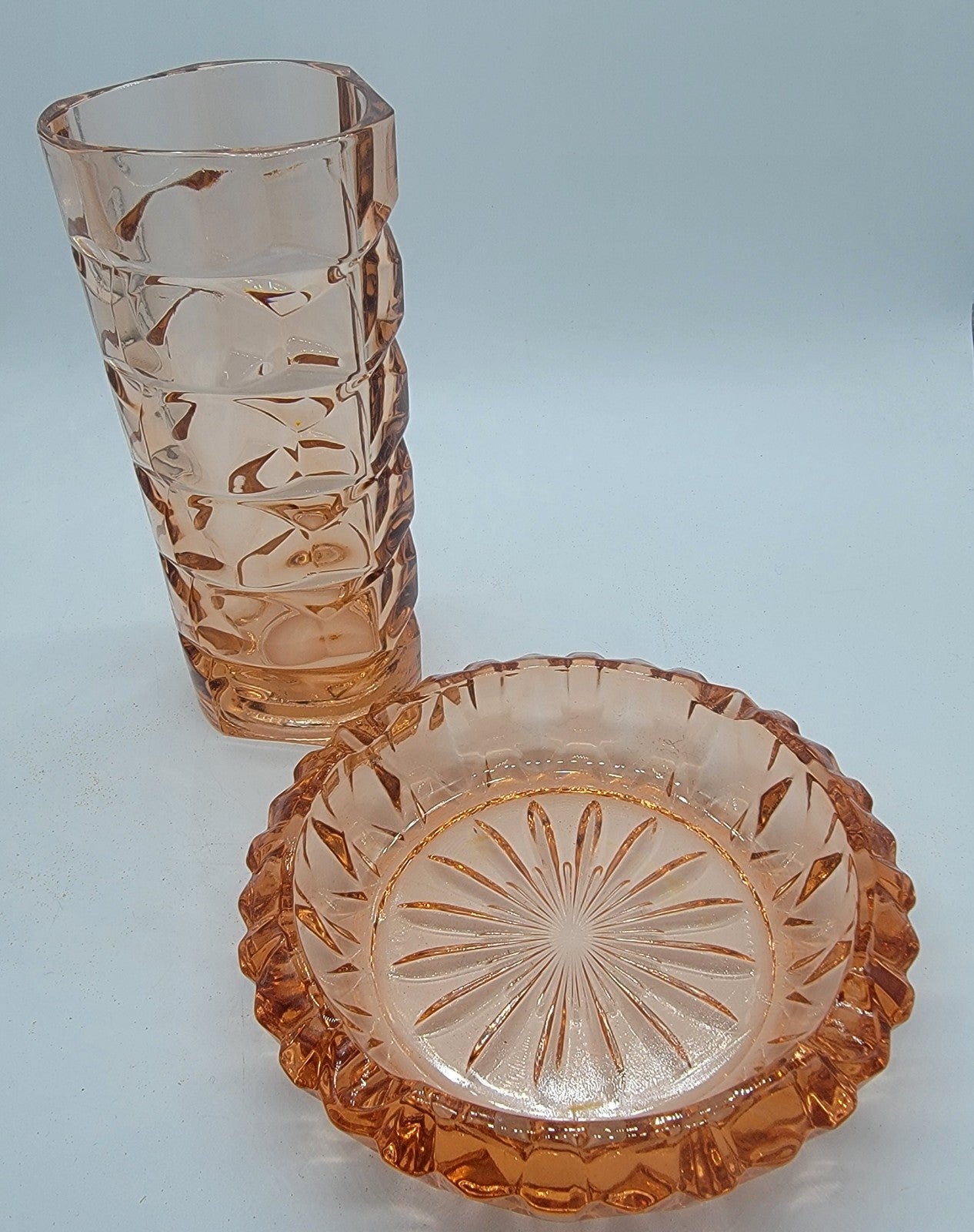 Vintage rosaline vase and ashtray/dish.