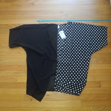 Beach Swim Open Kimono Swimsuit Coverup Half Solid Black Half Polka Dots LARGE