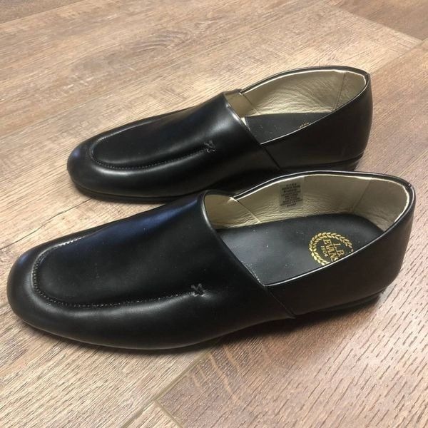 LB Evans Black Leather Duke Opera Slippers Loafer Moccasins - sz 8.5 EEE 3E WIDE