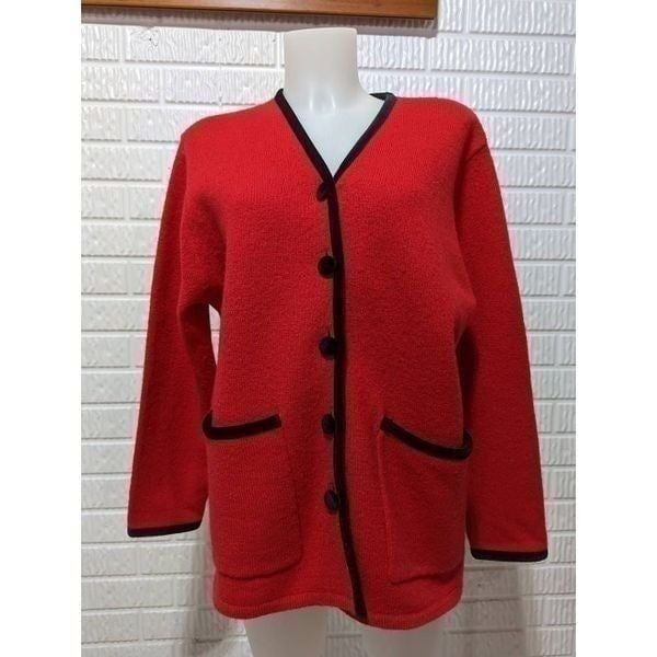 Pendleton Women's Red Heavy Wool Velvet Button-up Cardigan Sweater Size Large