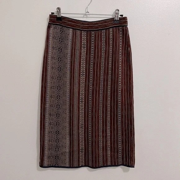Peruvian Connection Maroon Blue Striped Printed Skirt Womens XS
