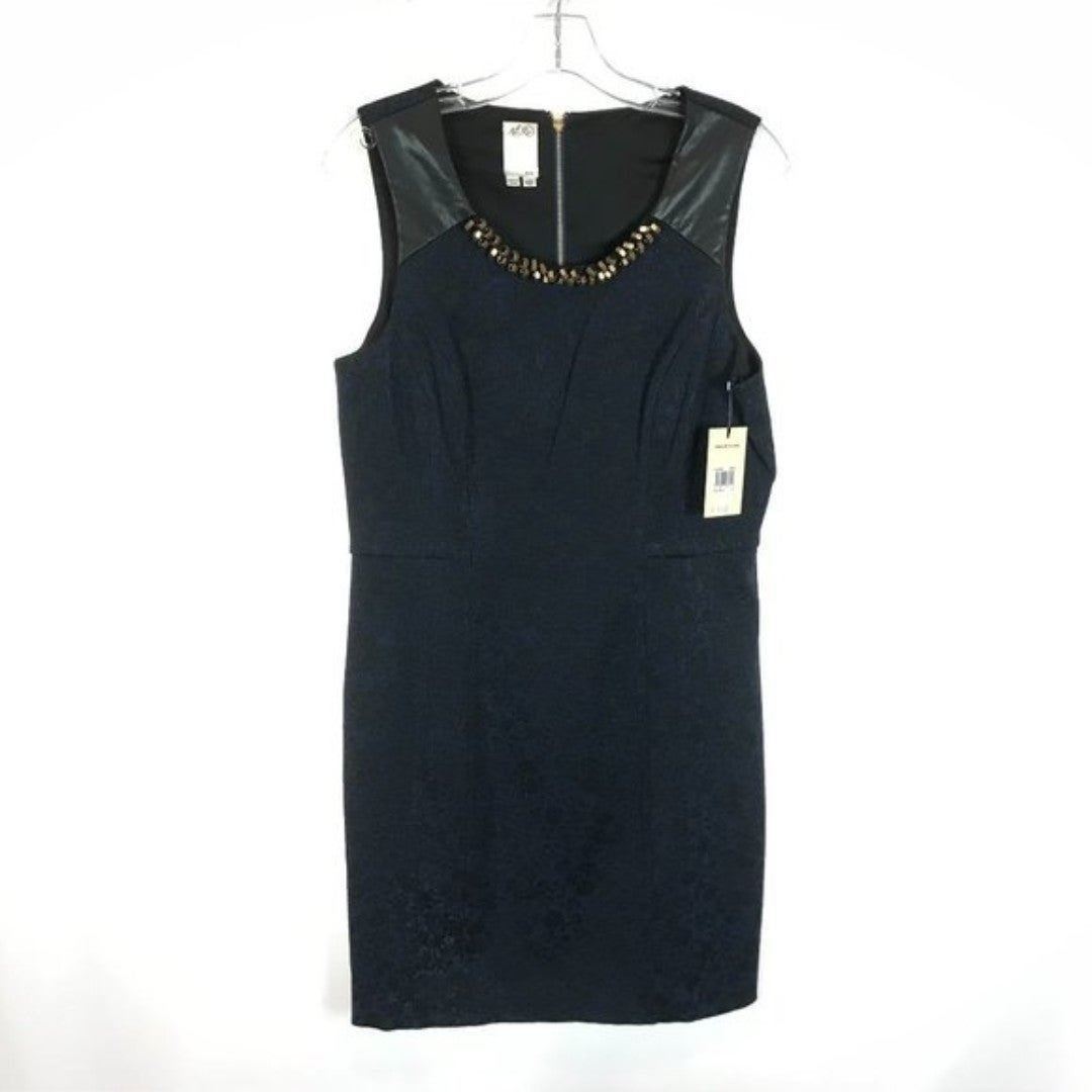 NWT Womens Size 12 Ali Ro Blue Black Mixed Media Sleeveless Sheath Dress