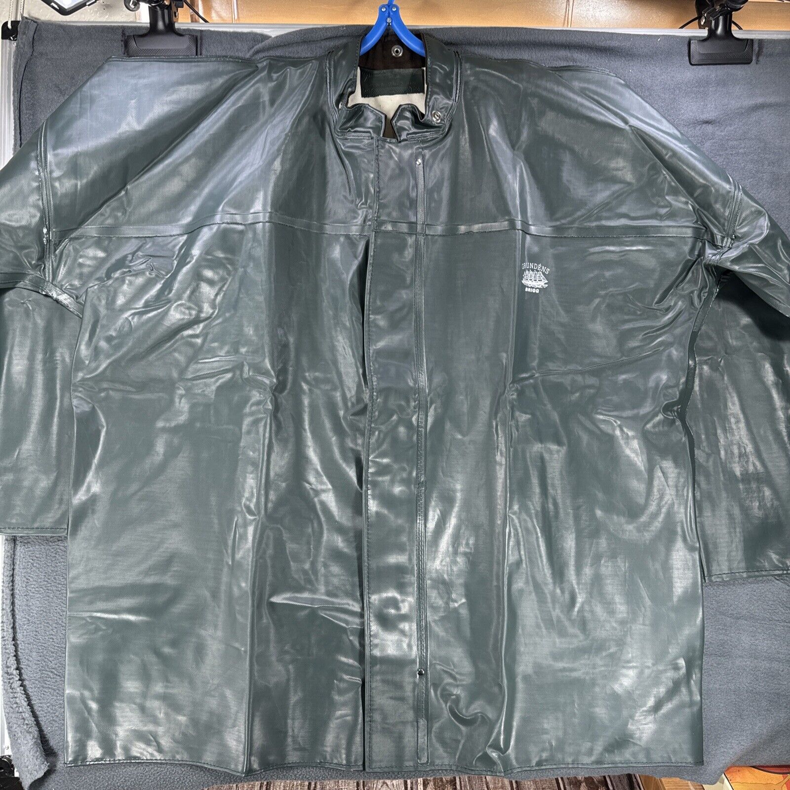 VTG Grundens Sweden Mens Green Brigg Fishing Rain PVC Jacket - Missing Size Tag
