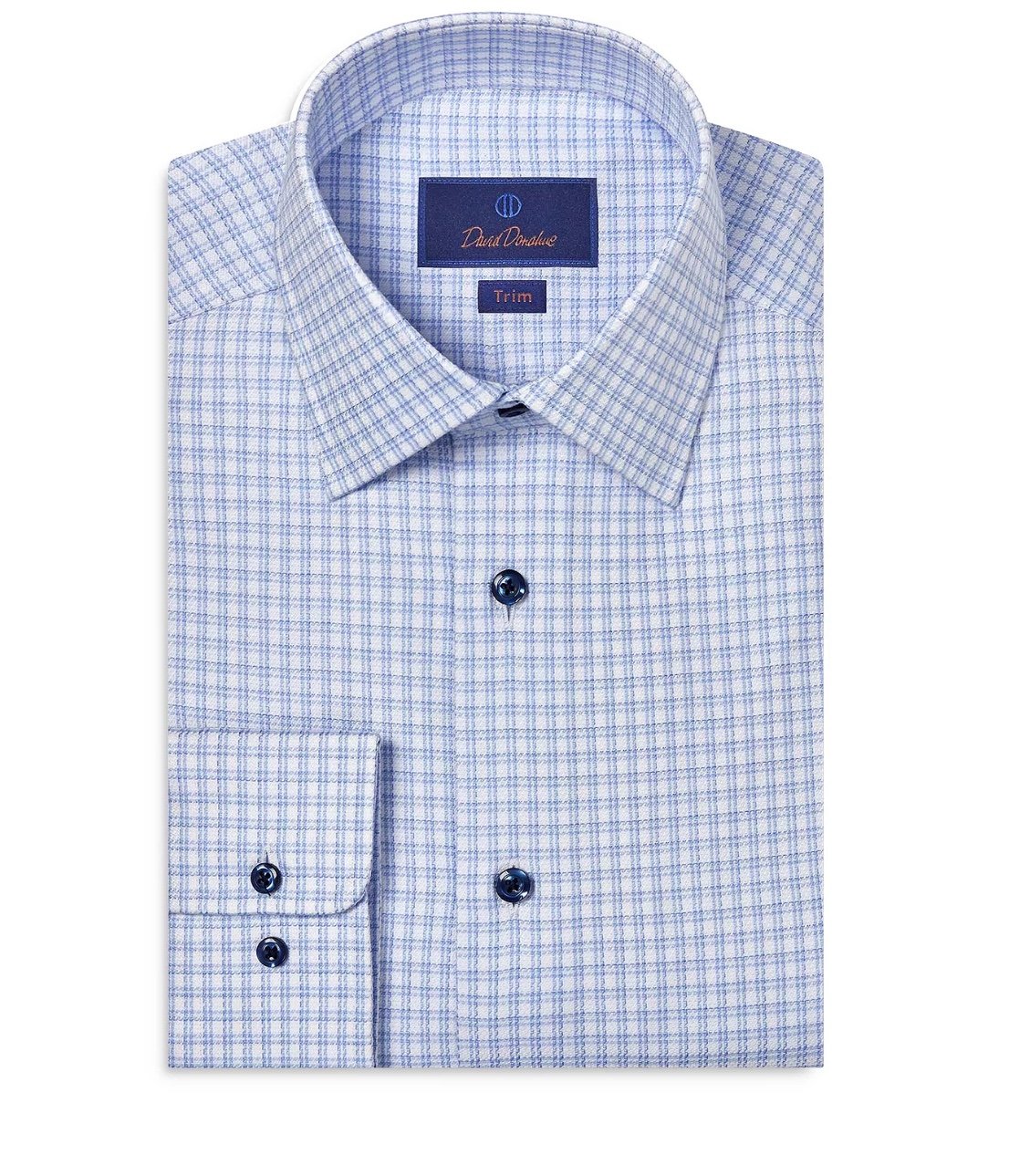 David Donahue Trim Fit Dobby Check Dress Shirt | white/blue | 16 x 32/33