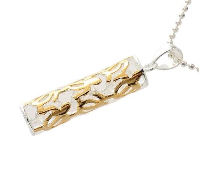 Silver 2Tone Yellow Gold Plated (Turtle) Tube Pendant