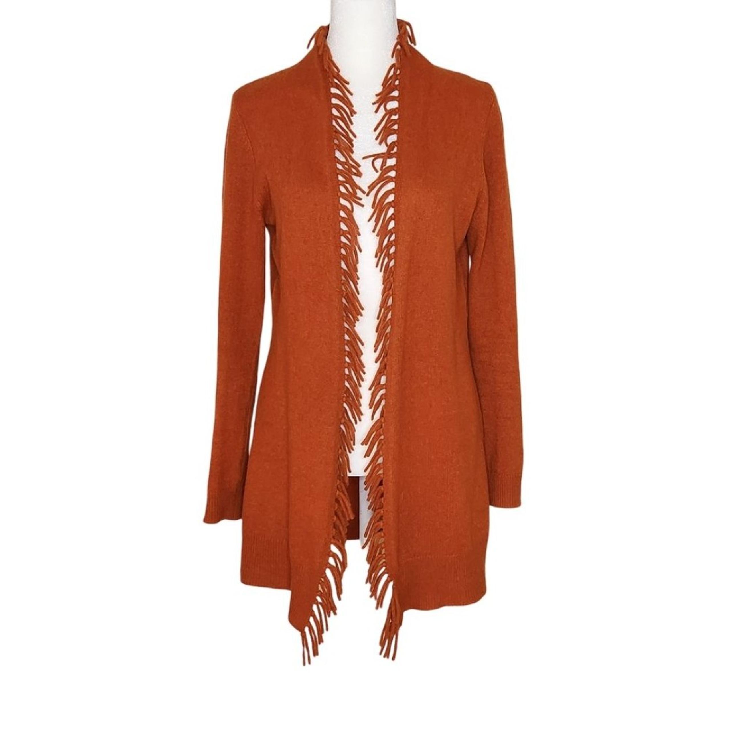 Fenn Wright Manson Cashmere Fringe Cardigan Orange Open Front Women's Medium