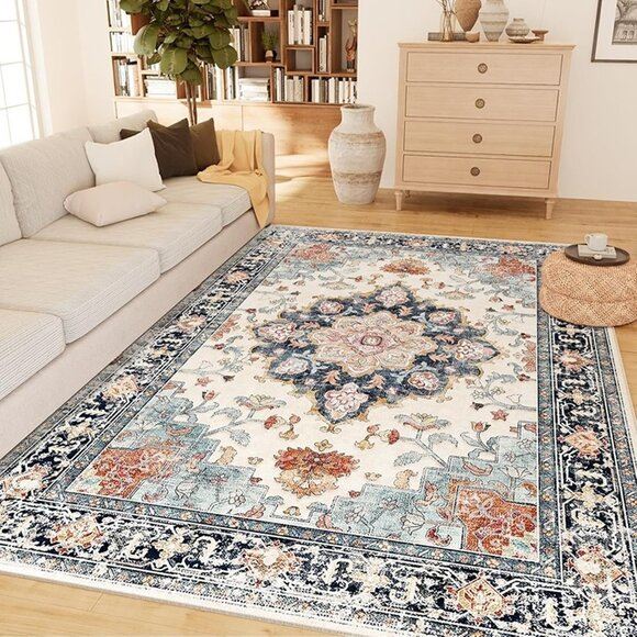 NEW Machine Washable 5x7 Area Rugs for Living Room Vintage Carpet Non-Slip