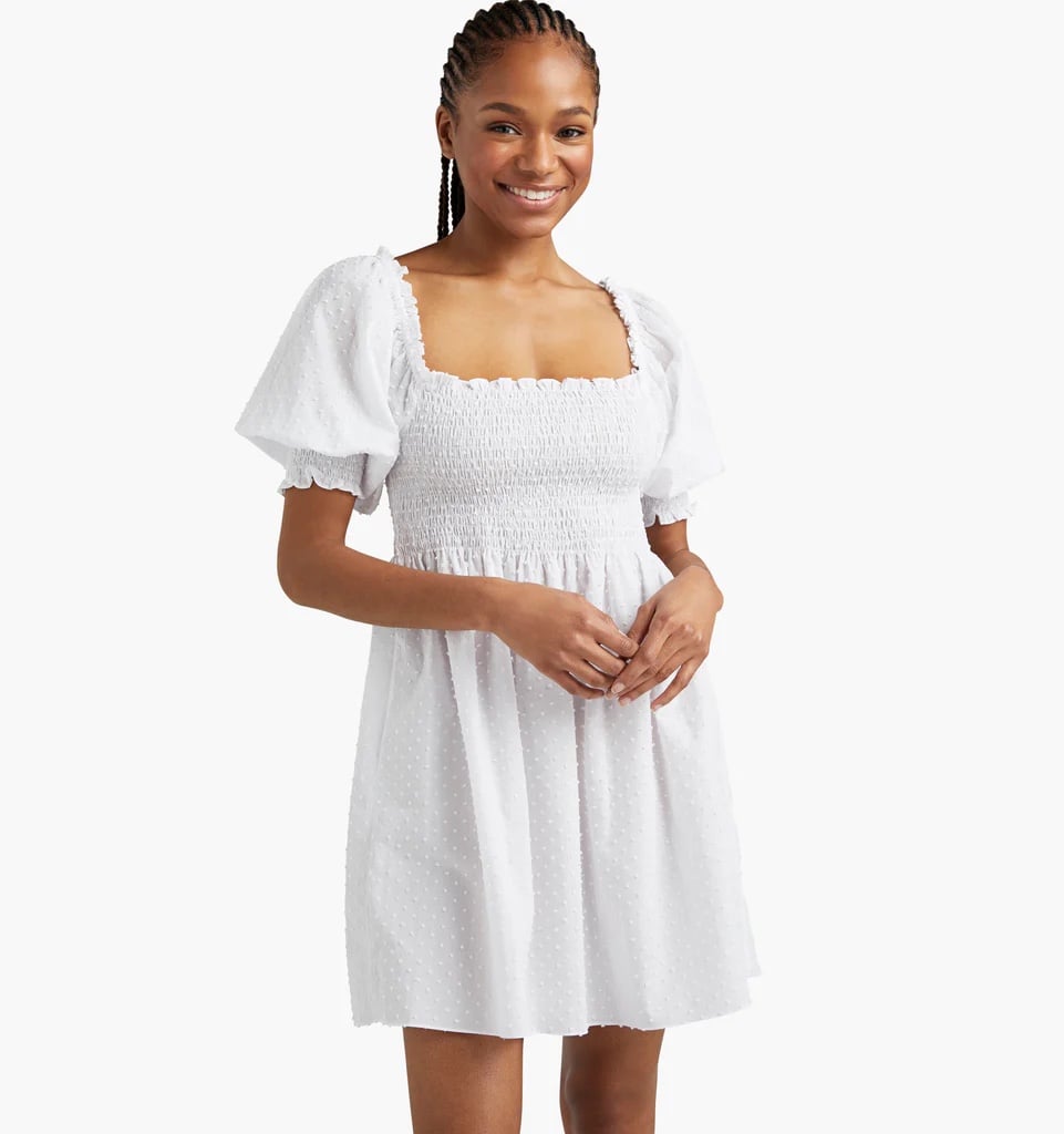 NEW Hill House The Athena Nap Dress Swiss Dot White XS Babydoll Mini Puff Sleeve