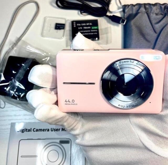 Pink Digital Camera, FHD 1080P 44MP Vlogging Camera with LCD Screen 16X Zoom