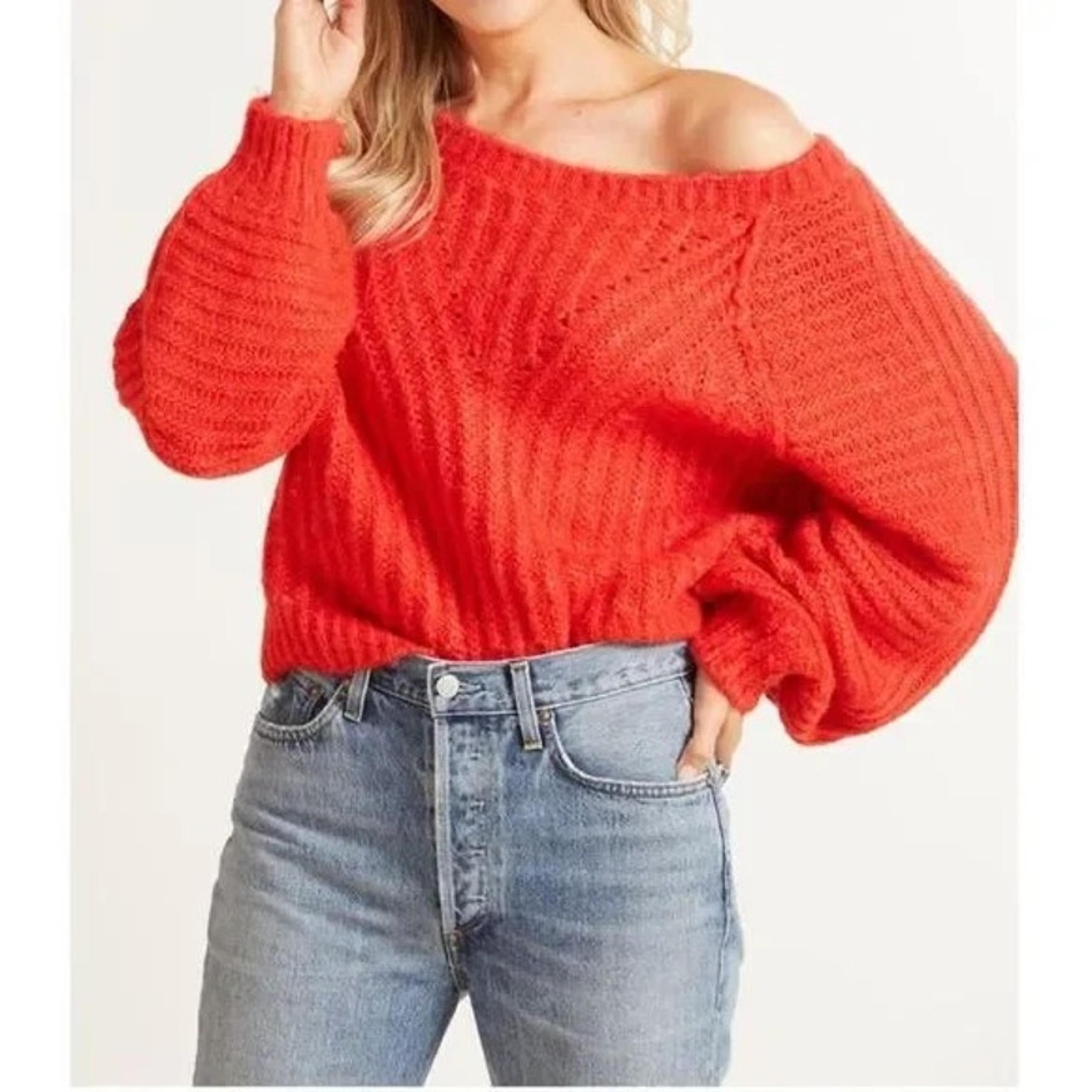 Free People Carter Pullover Sweater in Red Hot Combo     Size: S