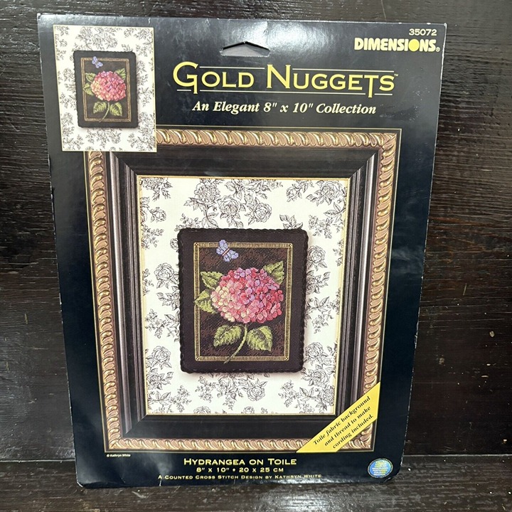 Dimensions Gold Nuggets Hydrangeas on Toile Counted Cross Stitch Kit #35072
