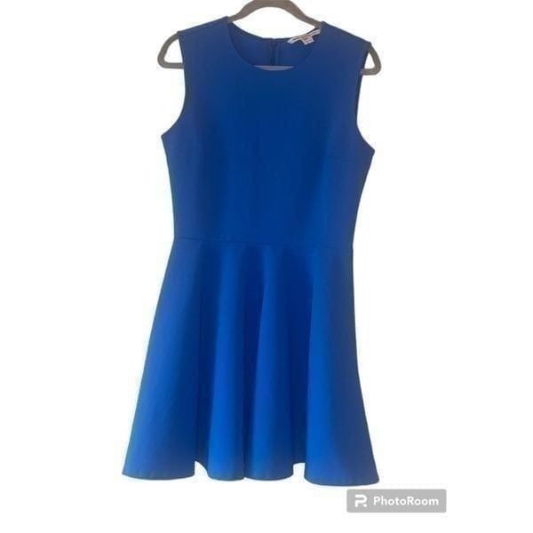 Diane von Furstenberg Women's Blue Sleeveless A-Line Dress Size 12