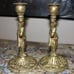 8 1/4 High Ornate Brass Figurine Man Antique Candle Stick Holder Set of 2