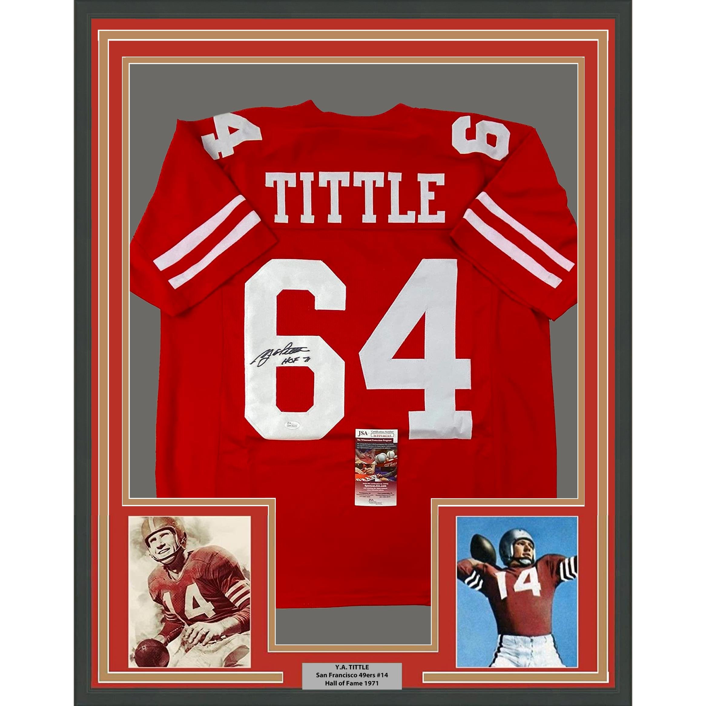 Framed Autographed/Signed YA Y.A. Tittle 35x39 HOF 71 #64 San Francisco Red Jer