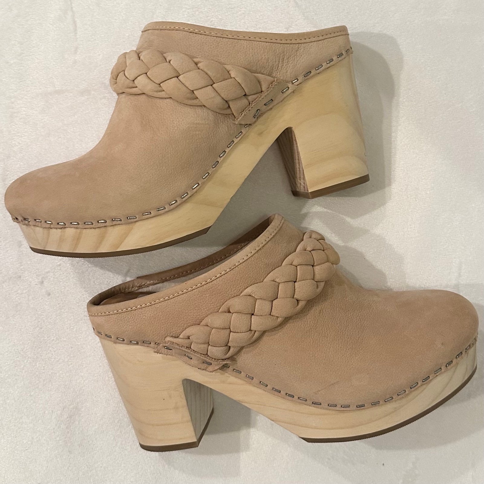 Dolce Vita Hila Braided Block Heel Women's Platform Mule Clog Saddle Beige 8.5