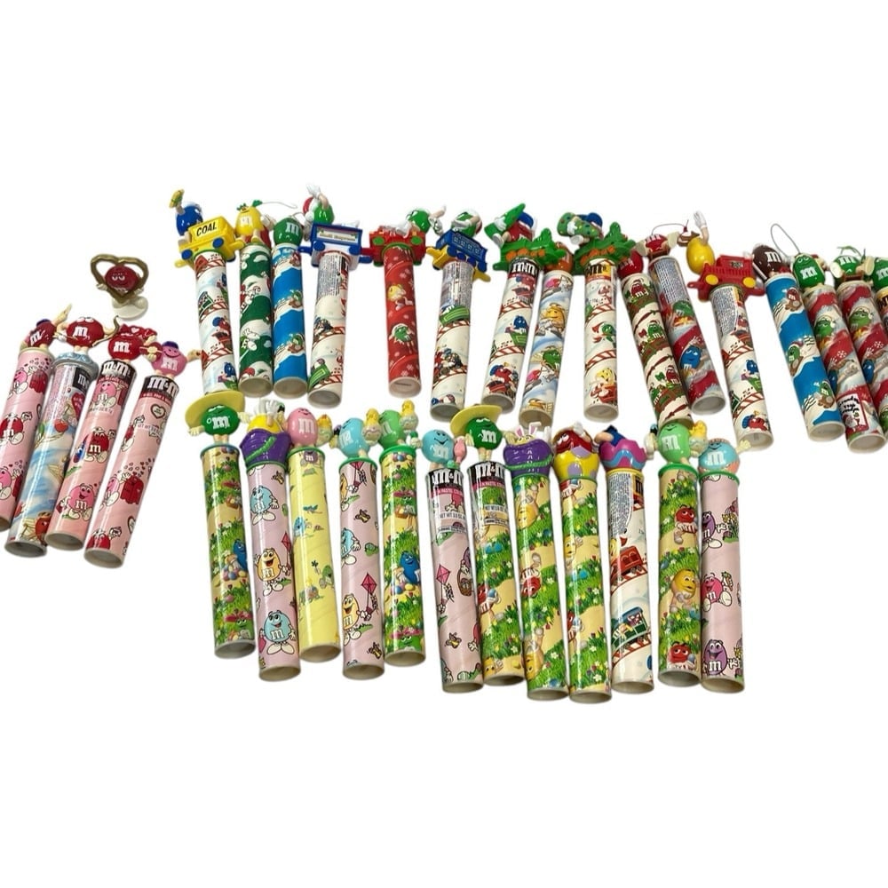Lot of 33 Vintage M&M Easter and Christmas Candy Tubes Toppers Ornaments