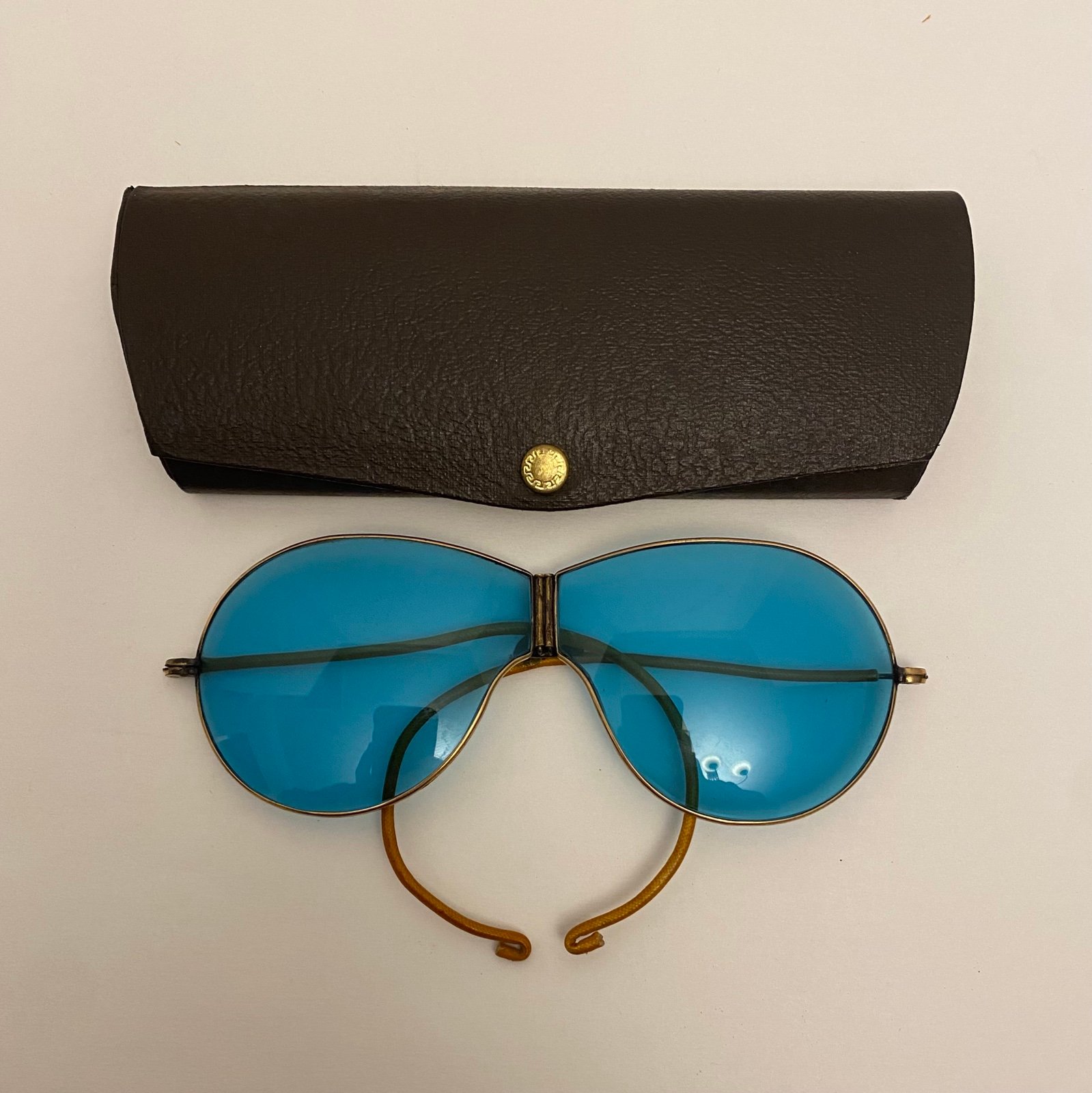 Vintage Original WWII Folding Aviator Sunglasses w/Case Blue Lenses (Rare).