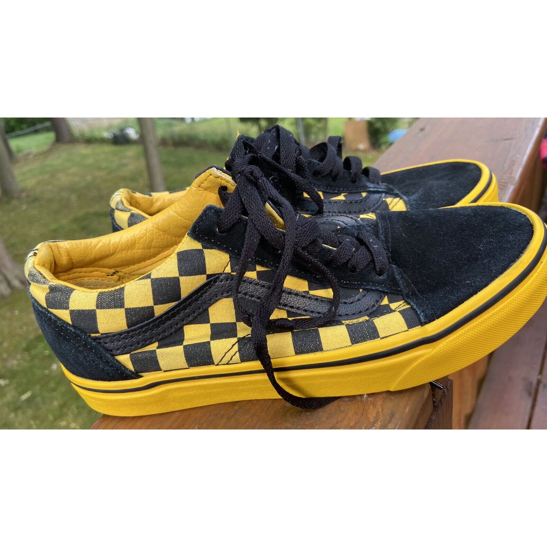 Vans Mens Old Skool 721356 Black Yellow Checker Sneaker Shoes Size M 4.5 W 6