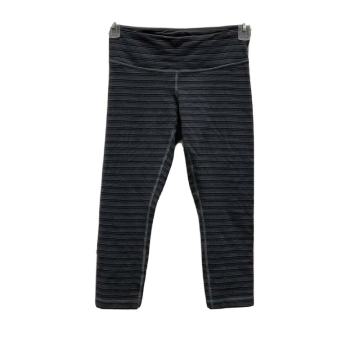 Lululemon Sz 6 Wunder Under Crop II Textured Leggings Stripe Slate Deep Coal