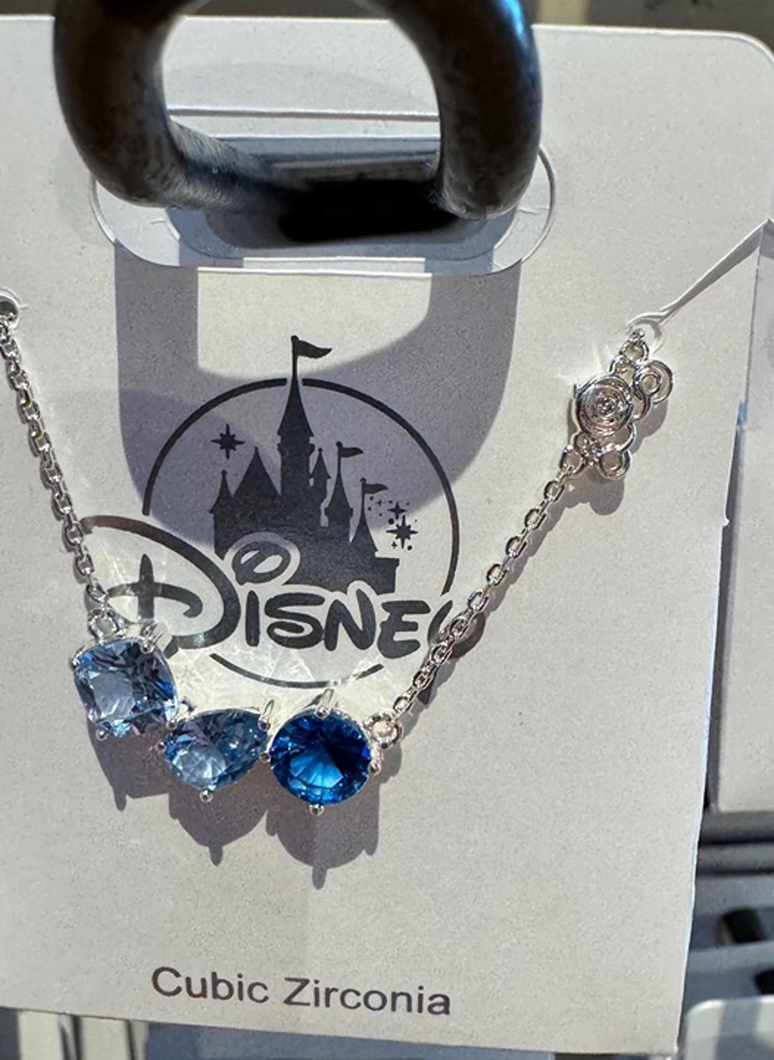 Disney Parks Cinderella Blue Cubic Zirconia Coach Charm Silver Color Necklace