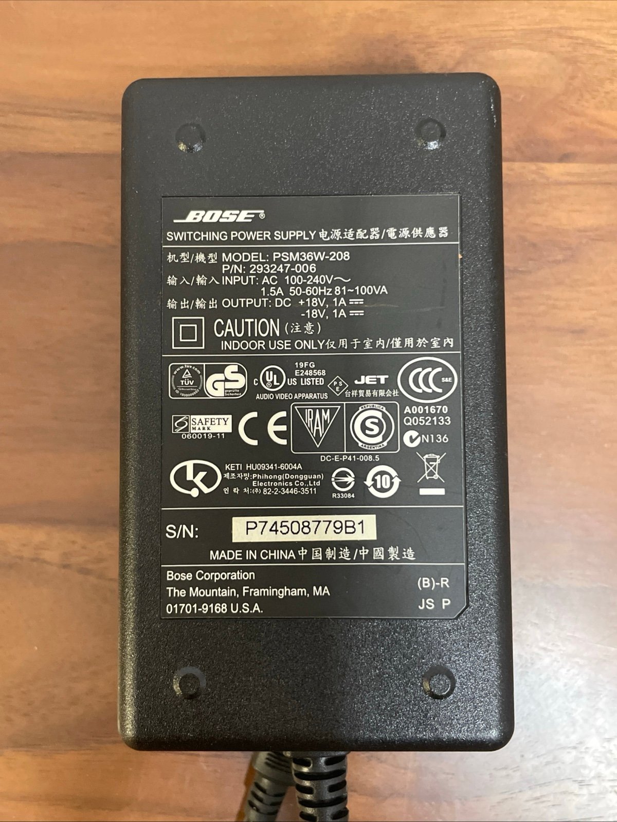 Bose SoundDock Series II III Power Supply Adapter AC Cord 4-Pin PSM36W-208 OEM