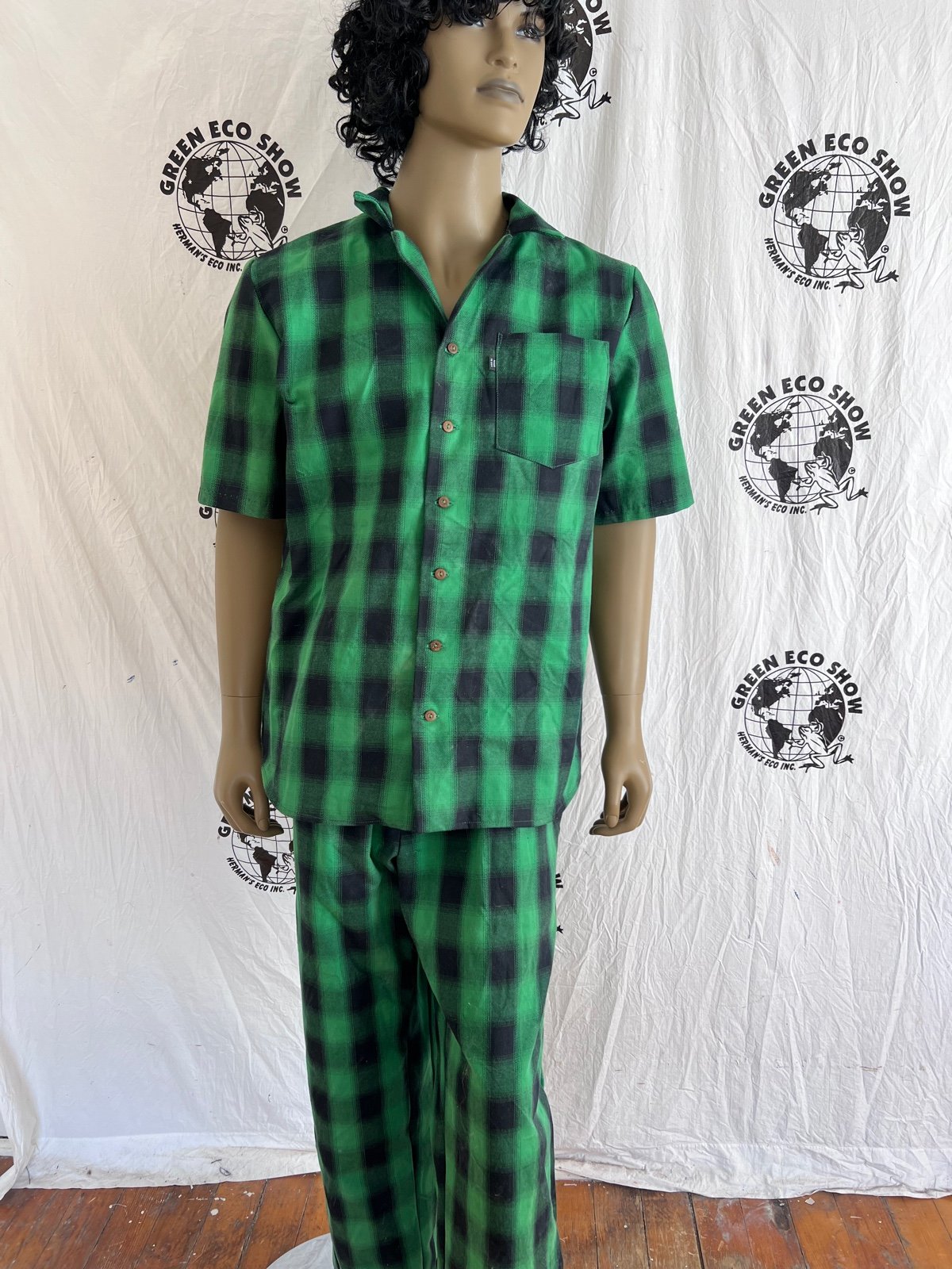 Mens Plaid matching shirt pants set suit L Hermans