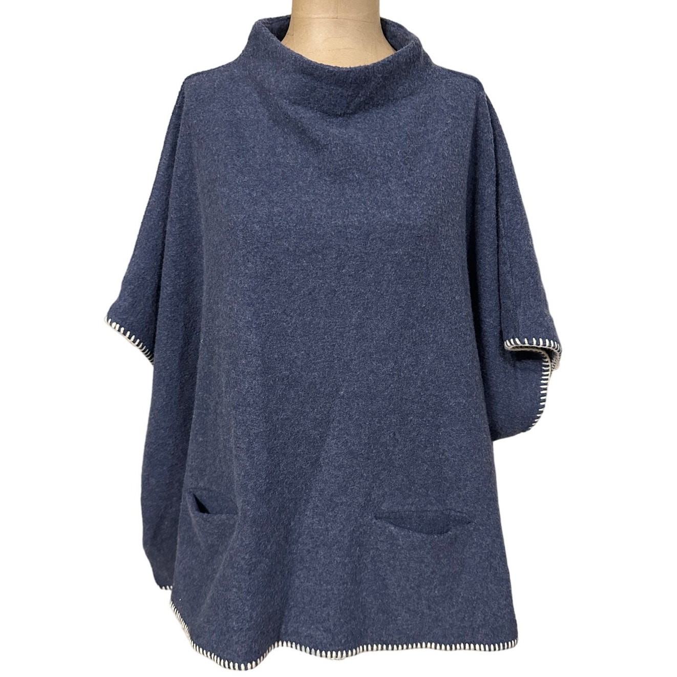 Faherty Blue Cotton Blend Funnel Neck Sweater Poncho size XS/S