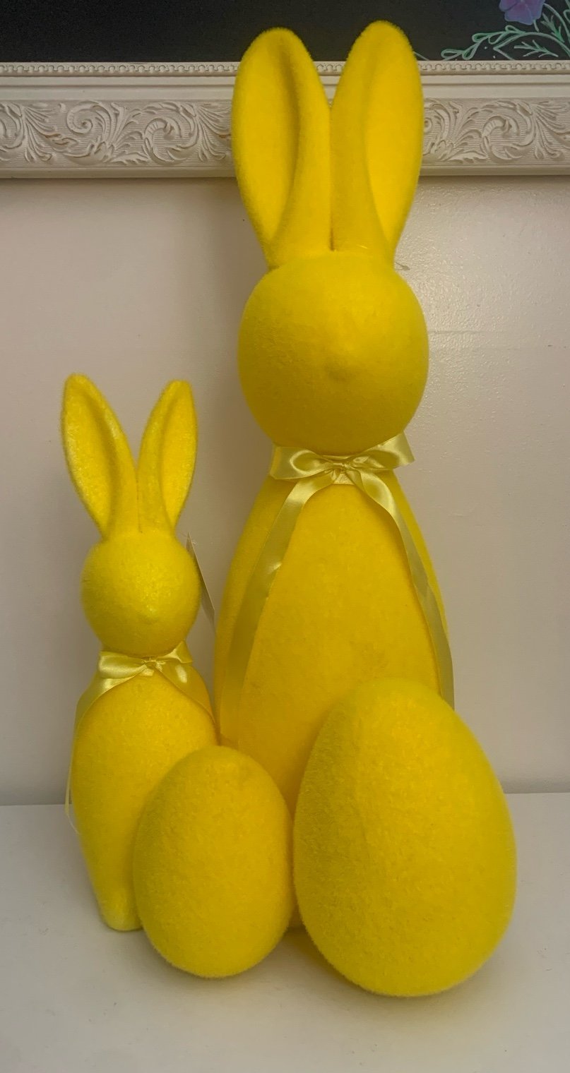 Easter Flocked Bunnies and Flocked Eggs. Brand New.
