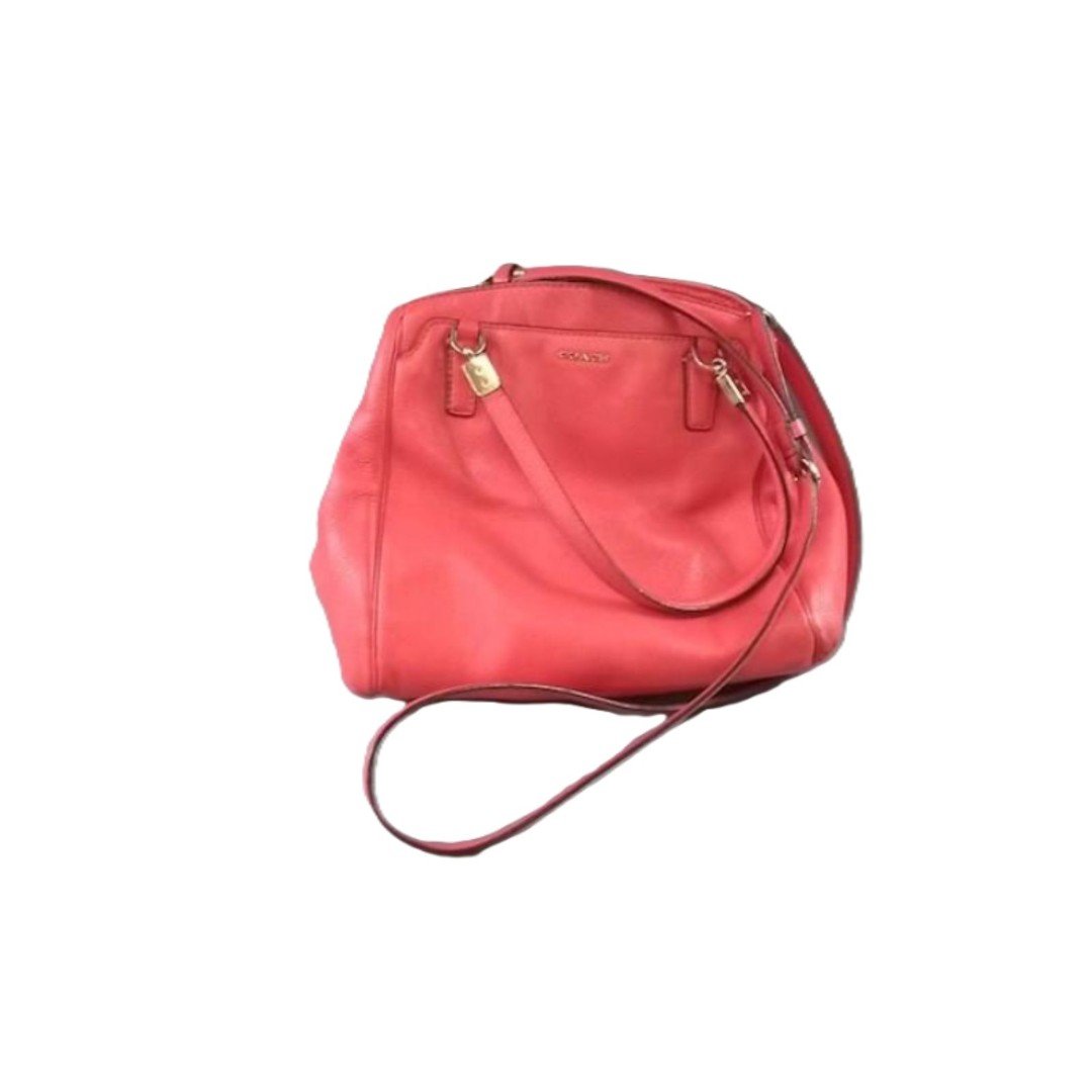 Coach Coral Red Leather Madison Minetta Crossbody Satchel Handbag