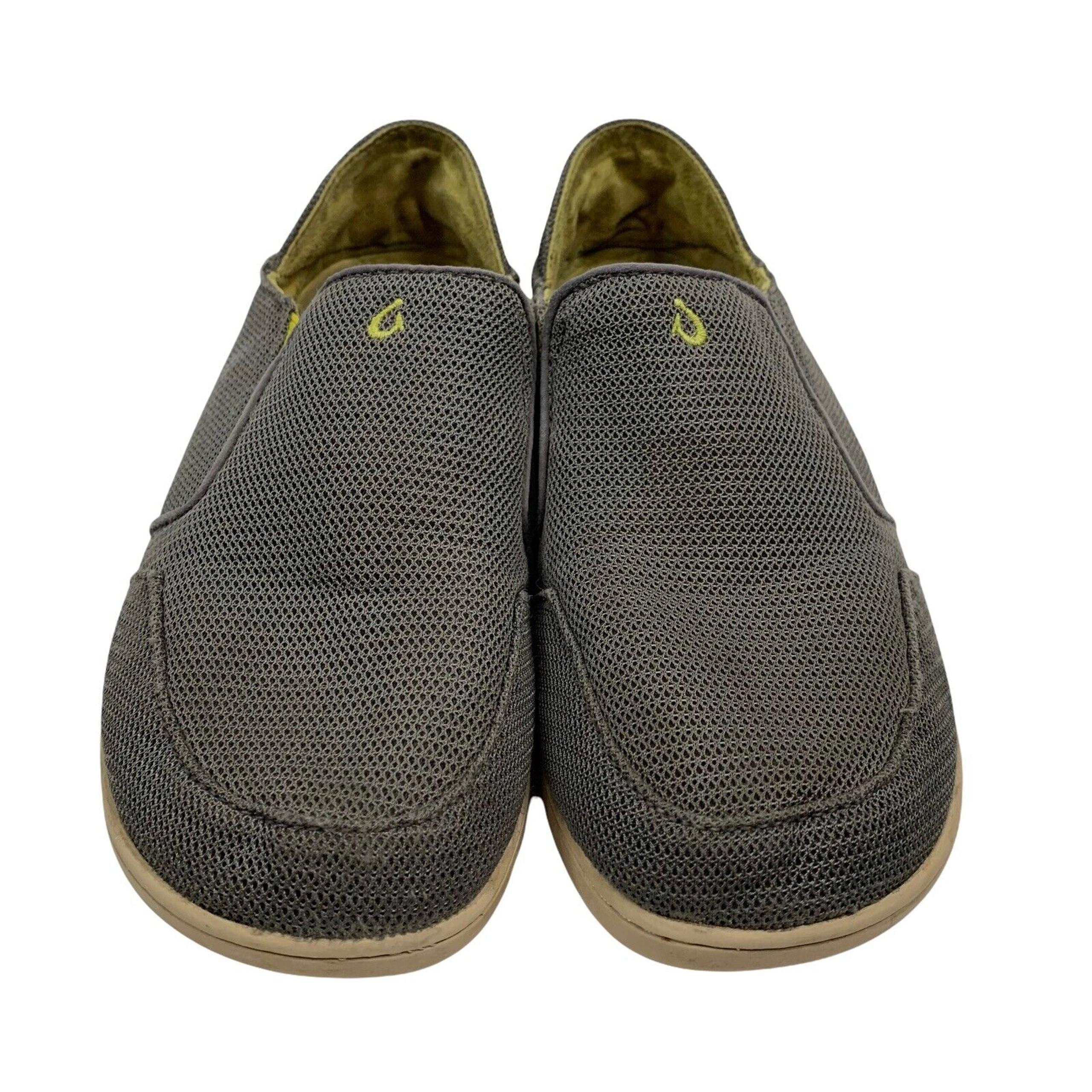 Olukai Big Boy's Size 6 Nohea Mesh Casual Slip On Loafer Gray Green Logo Shoe